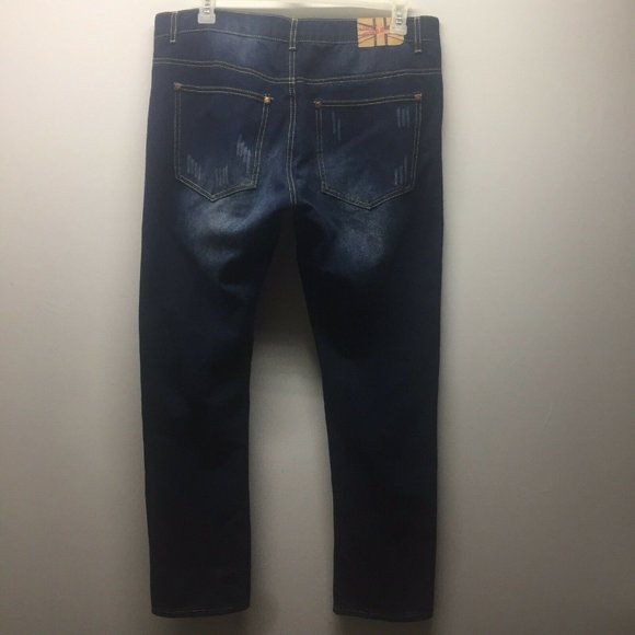 1688 Revolution Jeans Factory Distressed Color Blue Dark Wash Mens Size 38x32 - Picture 6 of 6